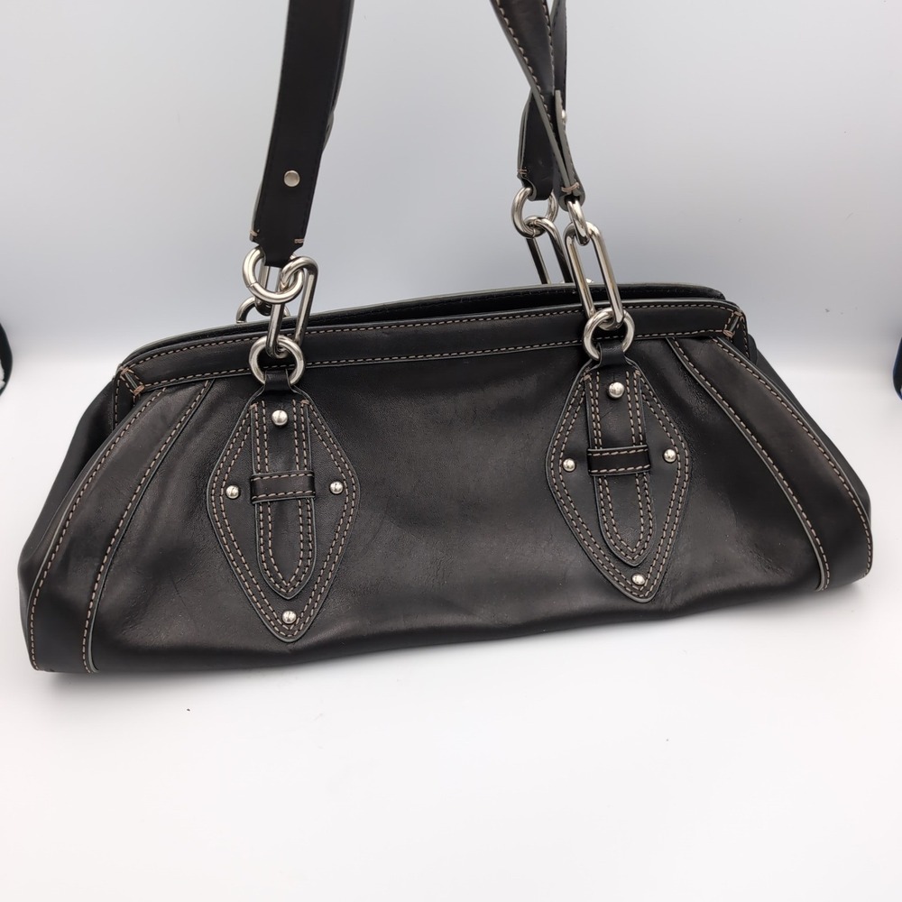 Cole Haan Y2K Black Doctor Shoulder Bag Satchel Contrast Stitch Silver East West